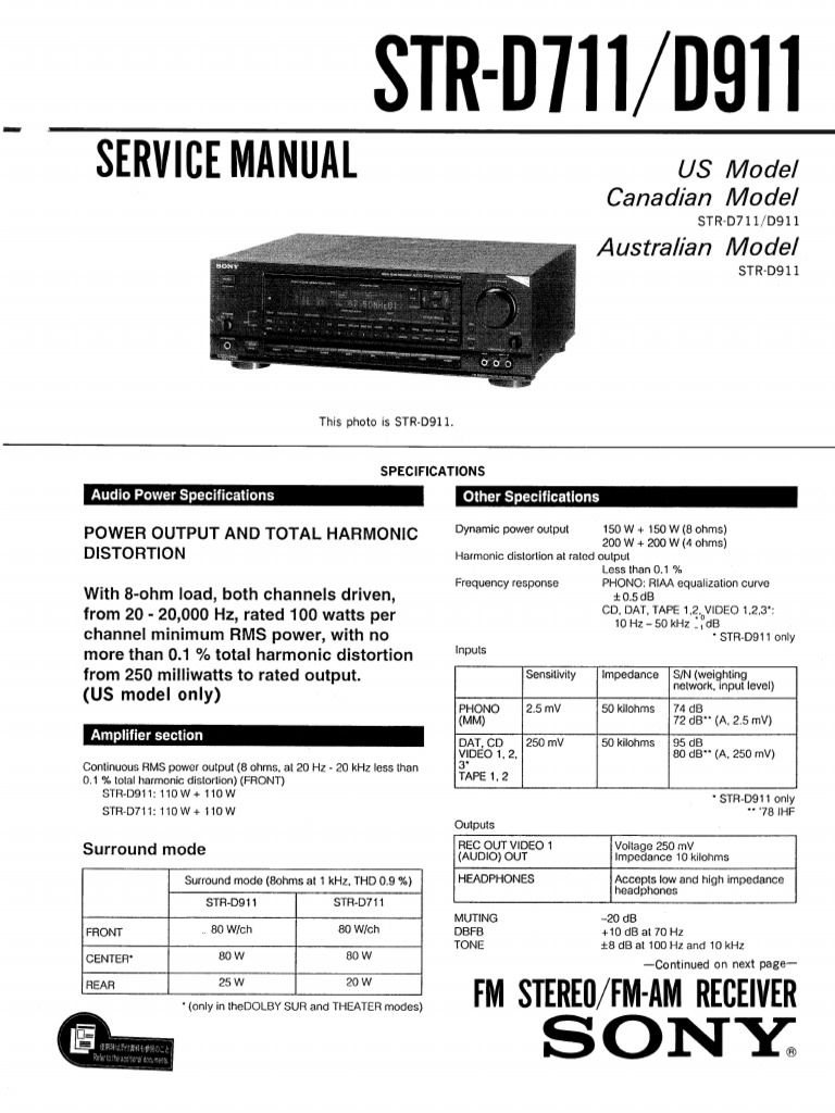 Sony STR-D911 - 99579471 - L5 - SM | PDF