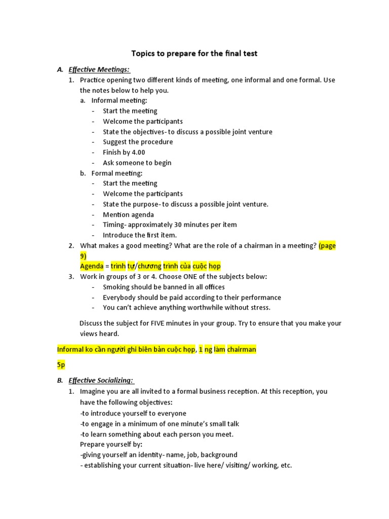 Final Test Preparation Topics | PDF | Communication