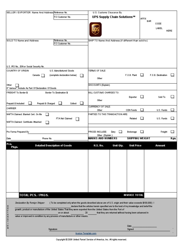 Ups Commercial Invoice Template | PDF | Pro Forma | International Trade