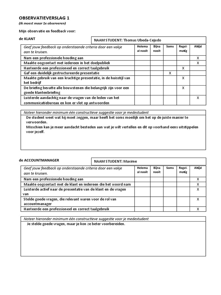 Rollenspel Observatieverslag PDF
