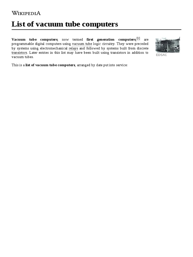 List of Vacuum Tube Computers PDF Office Equipment Computer