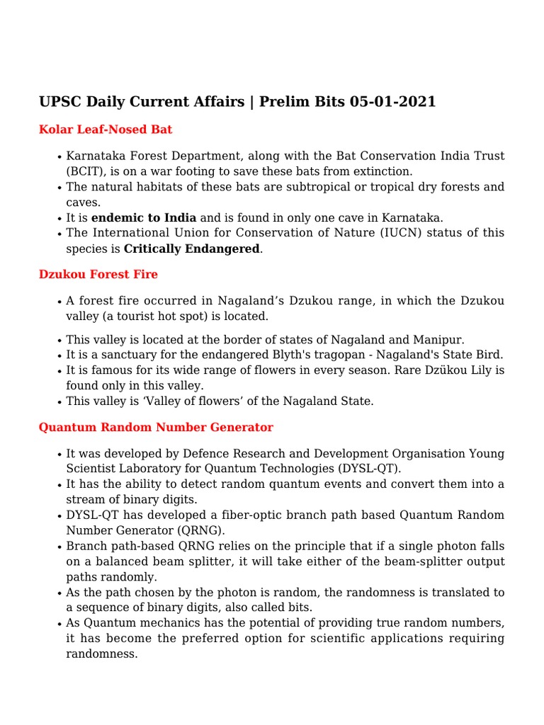 Upsc Daily Current Affairs Prelim Bits 05 01 2021 PDF Fat