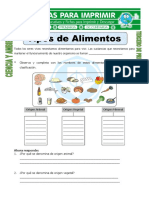 Ficha de Tipos de Alimentos para Tercero de Primaria