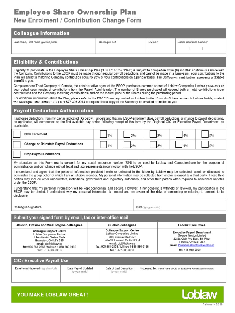 Loblaws Employee Share Ownership Form | PDF | Payroll | Employment