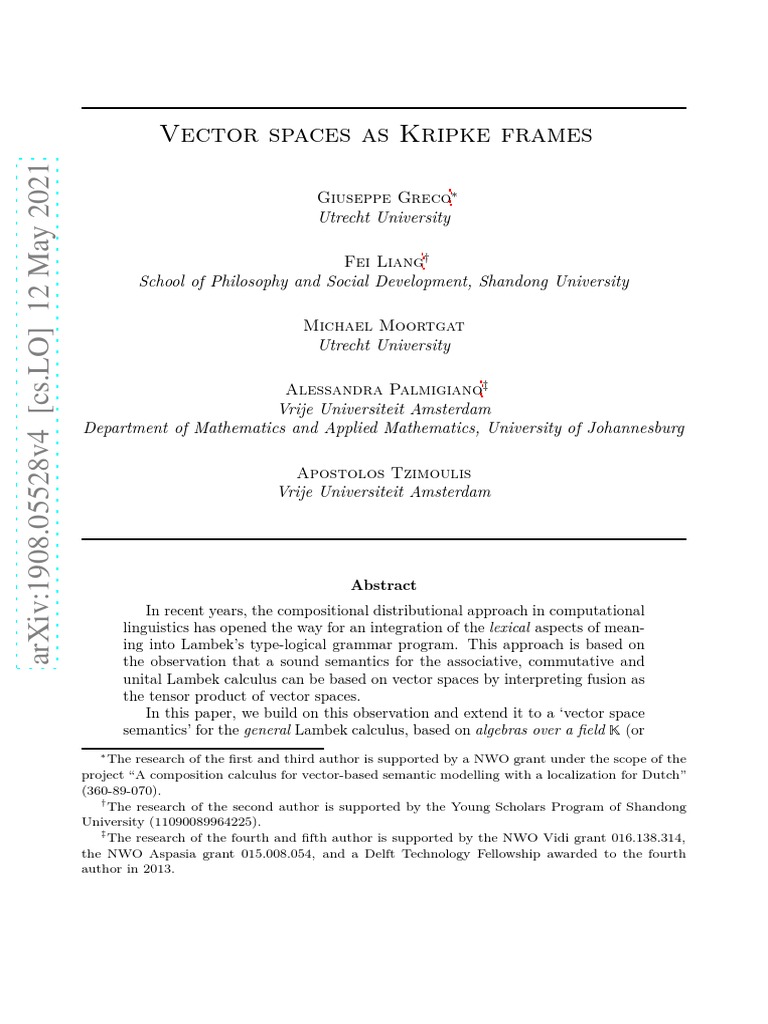 Vector Space Semantics in Lambek Calculus | PDF | Abstract Algebra ...