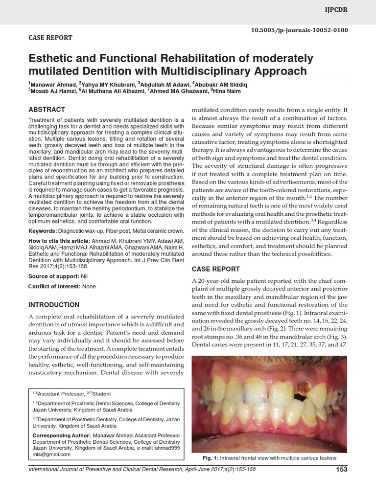 Esthetic and Functional Rehabilitation of Moderately Mutilated ...