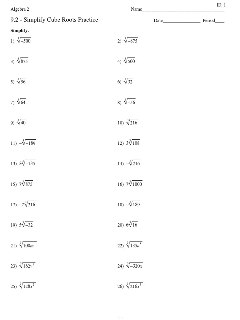 5.5 - Simplify Cube  Roots Practice  PDF  Teaching Mathematics Intended For Simplifying Cube  Roots Worksheet