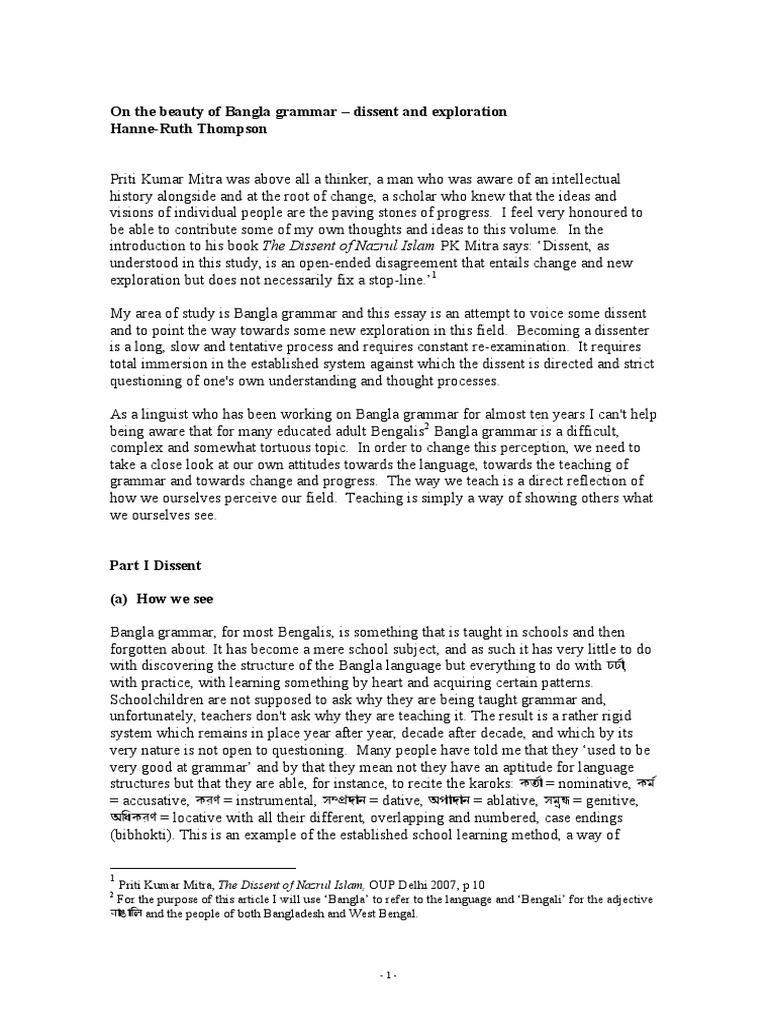 On The Beauty of Bangla Grammar - Dissent and Exploration Hanne-Ruth ...