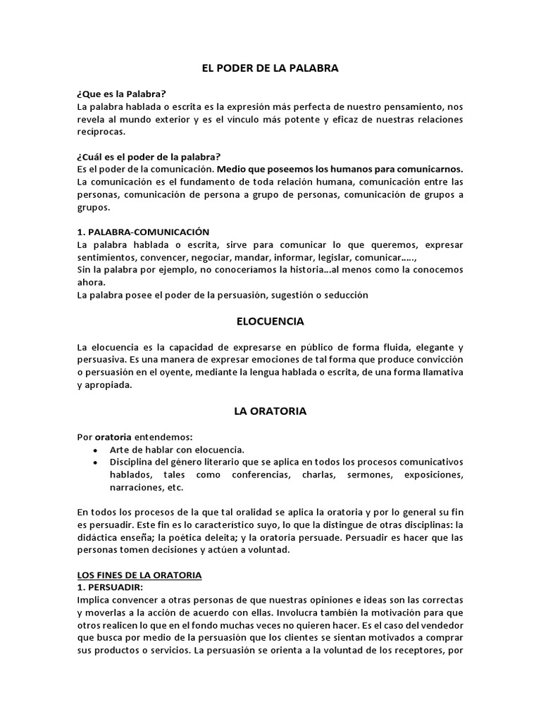 El Poder de la Oratoria y la Palabra | PDF | Persuasión | Comunicación