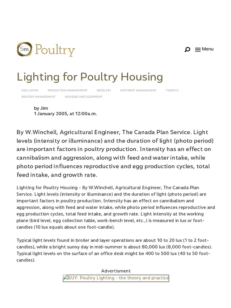 Lighting Management in Poultry Production | PDF | Lighting | Chicken