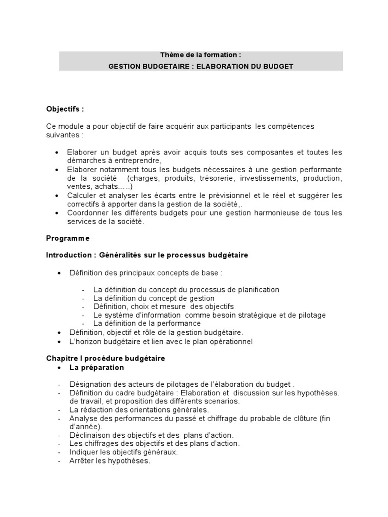 Fiche Technique Formation Elaboration Du Budget | PDF | Budget | Économie