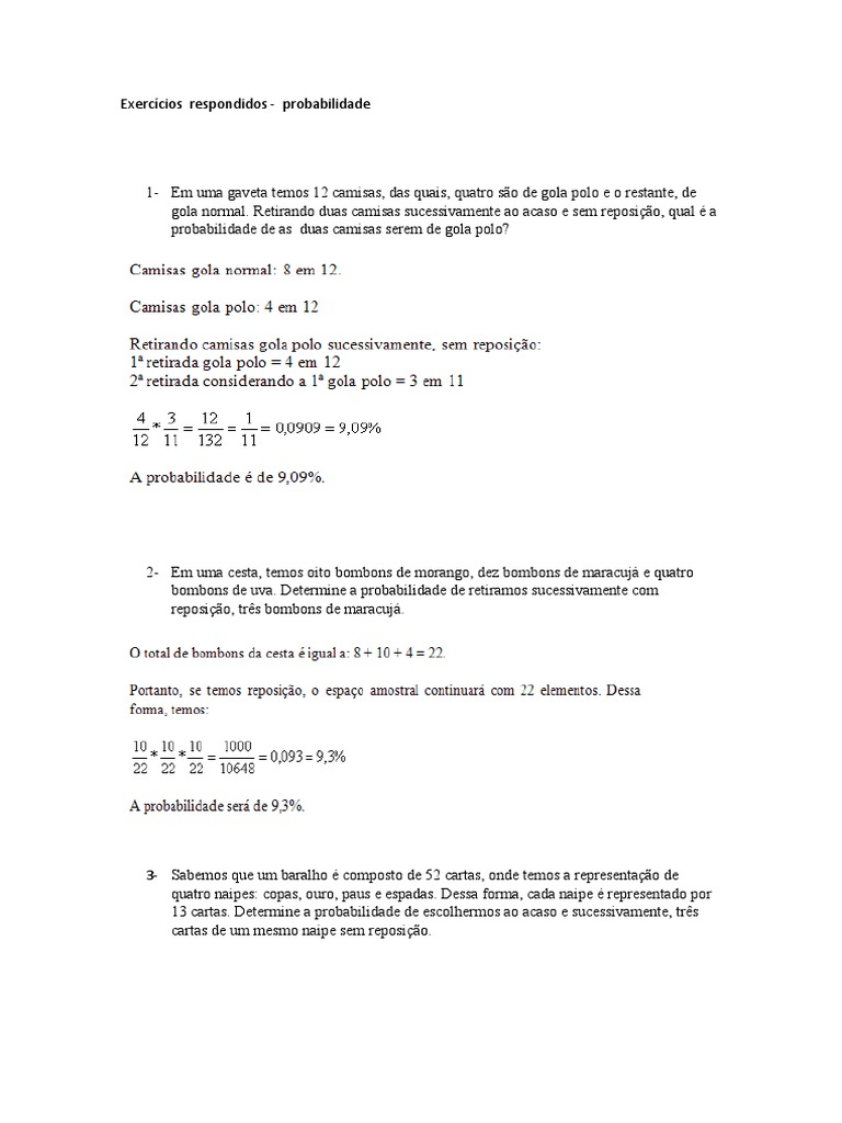Exercícios de Probabilidade Resolvidos | PDF