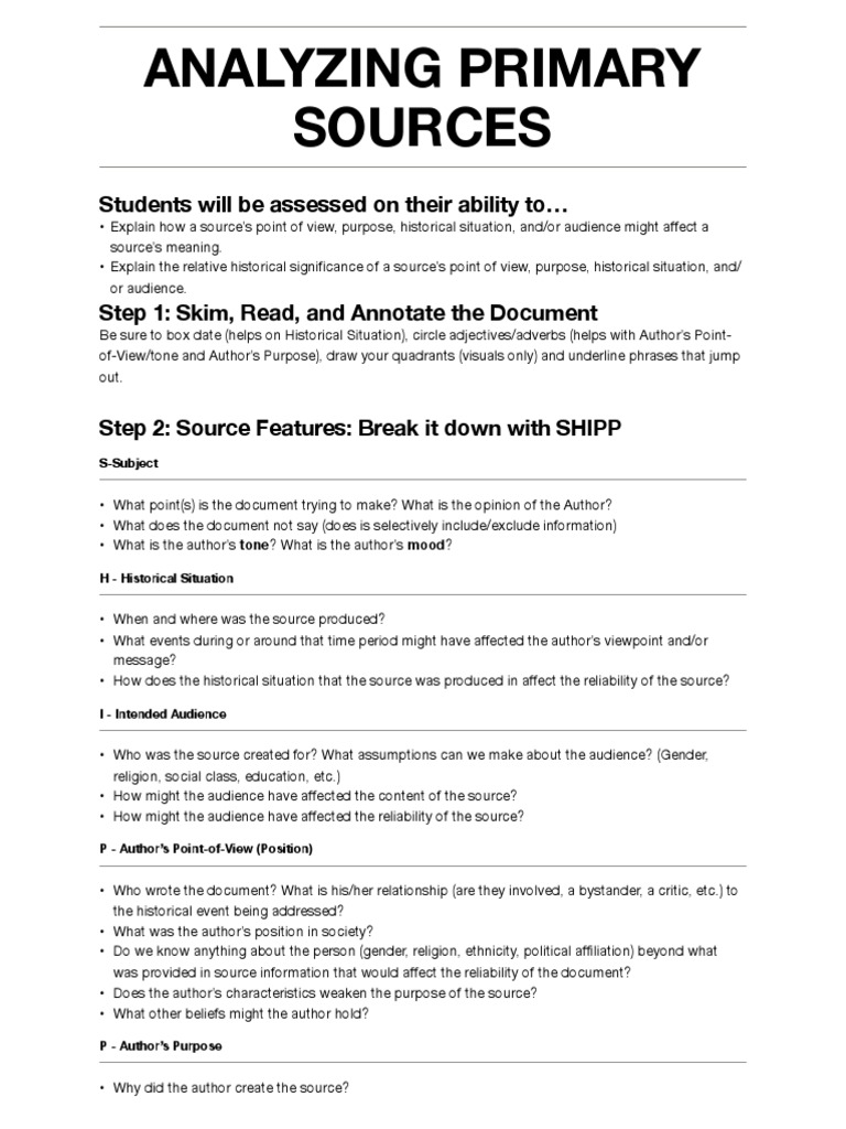 Primary Source Analysis Guide | PDF | Psychological Concepts