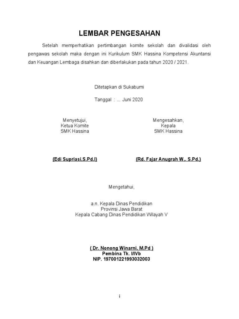 Lembar Pengesahan Kurikulum | PDF