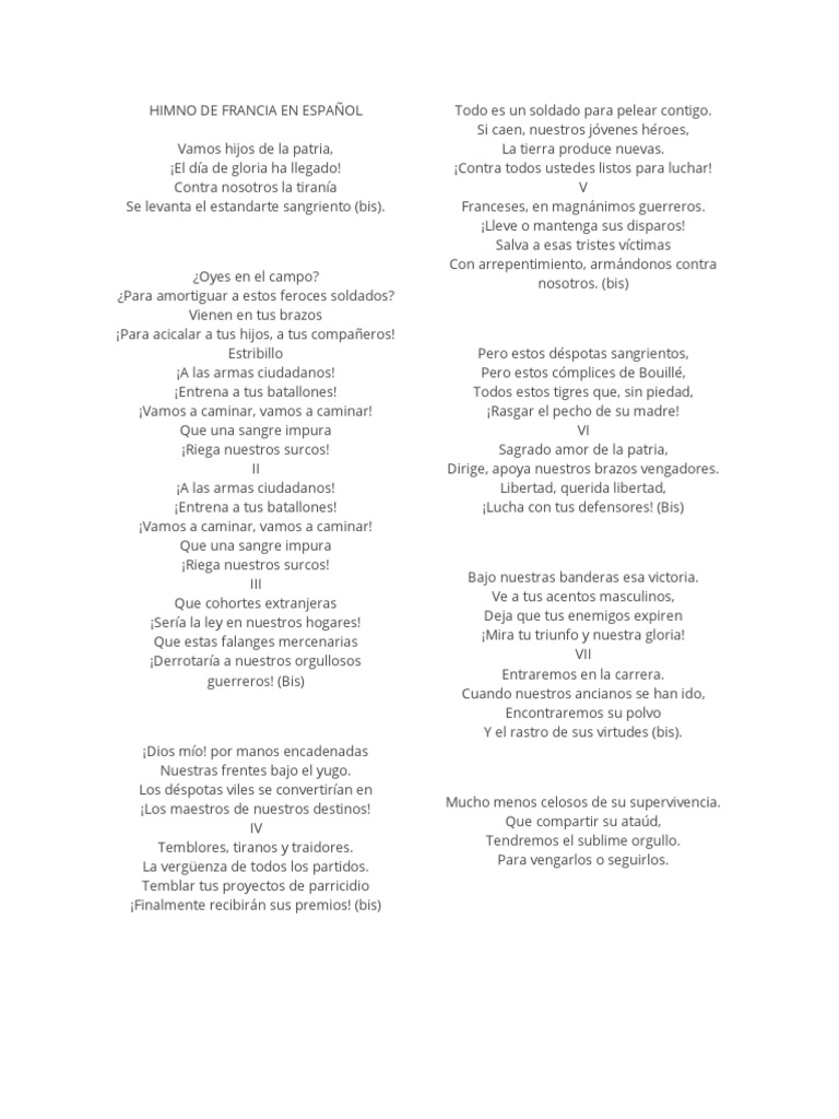 Himno De Francia Letra En Frances Y Español – PEHHNU