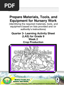Prepare Materials, Tools, and Equipment For Nursery Work: Quarter 3-Learning Activity Sheet (LAS) For Grade 9 Week 2