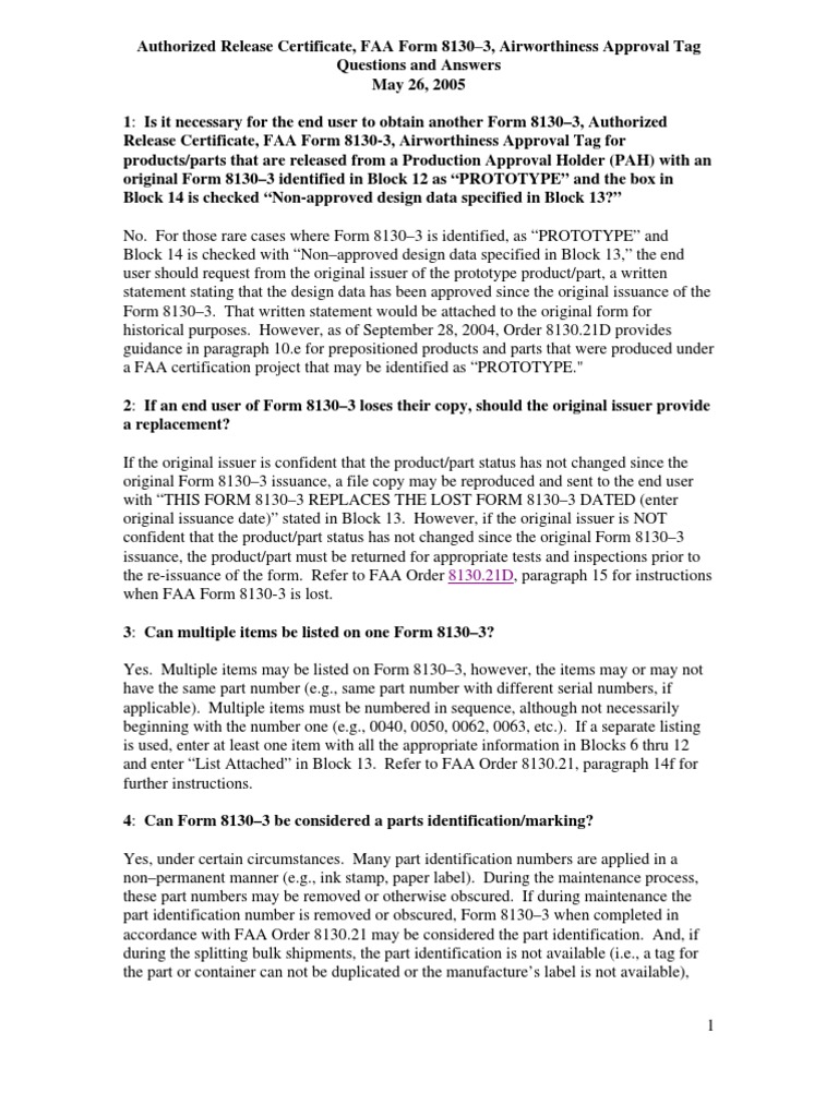 8130 3qa | PDF | Federal Aviation Administration | Business