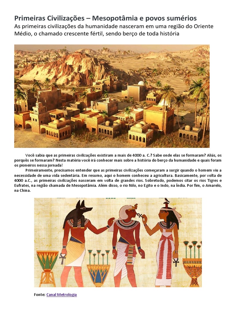 Primeiras Civilizações: Mesopotâmia e Sumérios | PDF | Mesopotâmia ...