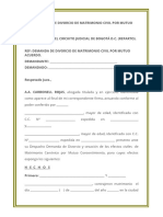 Demanda de Divorcio de Matrimonio Civil Por Mutuo Acuerdo