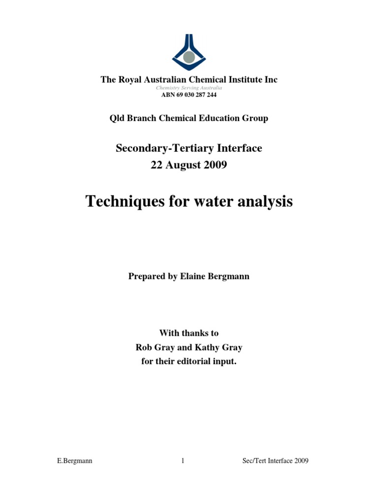 Techniques For Water Analysis Methods Pdf Titration Chemistry