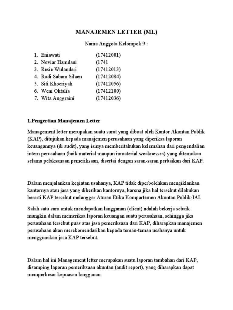 Manfaat dan Cara Membuat Management Letter | PDF | Karier ...