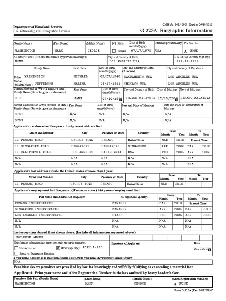 Sample Form G325a Petitioner