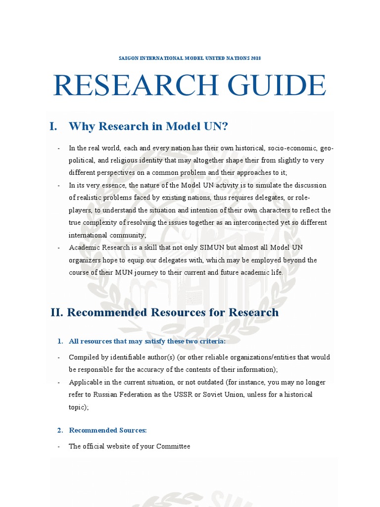 Research Guide: I. Why Research in Model UN? | Download Free PDF ...