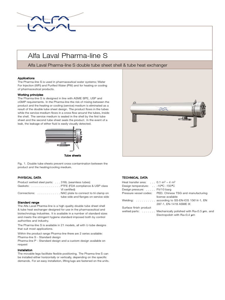 Alfa Laval Pharma-Line S Double Tube Sheet Shell & Tube Heat Exchanger ...