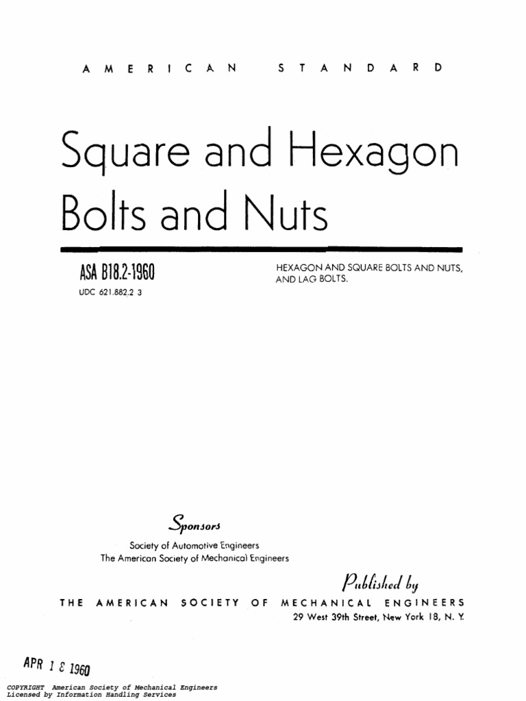 Asme B18.2 1960 | PDF | Screw | Nut (Hardware)