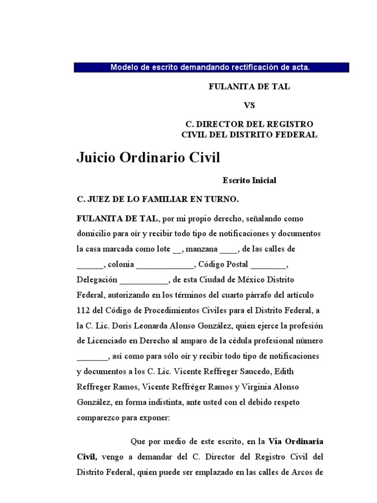 Demanda de correccion de actas.