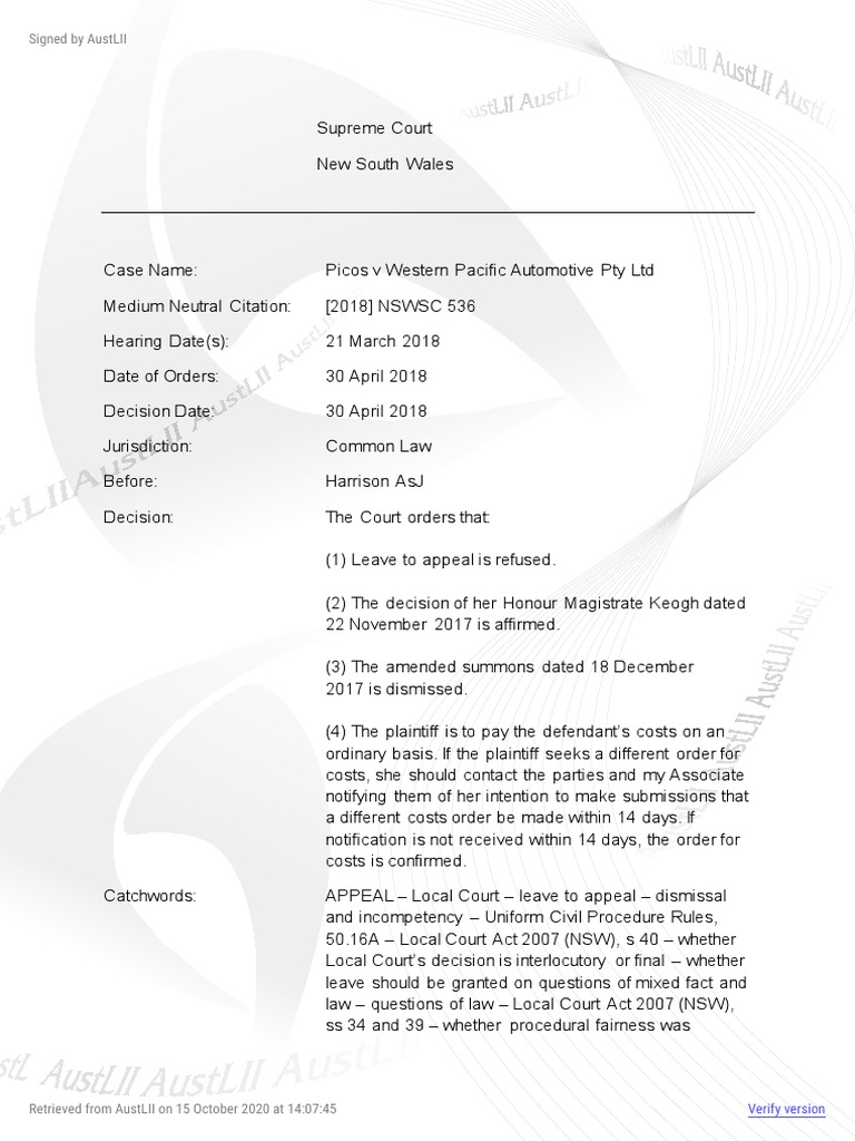 Au Cases NSW NSWSC 2018 5362 PDF Judgment (Law) Equity (Law)