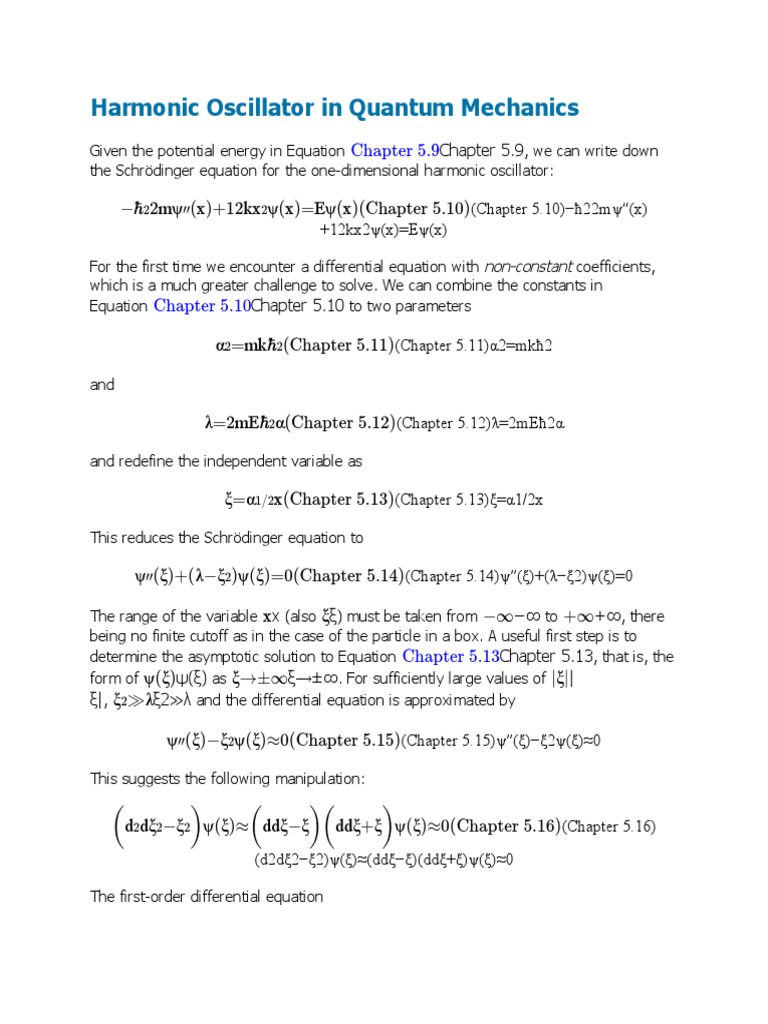 Harmonic Oscillator in Quantum Mechanics PDF Schrödinger Equation
