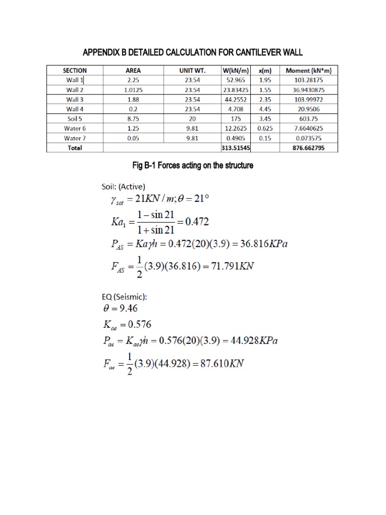 Cantilever Wall Design Calculations | PDF | Technology & Engineering