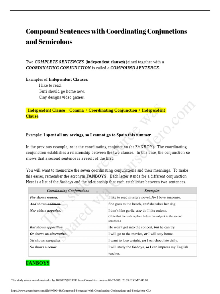 Compound Sentences: Semicolons & Conjunctions | PDF | Language Mechanics