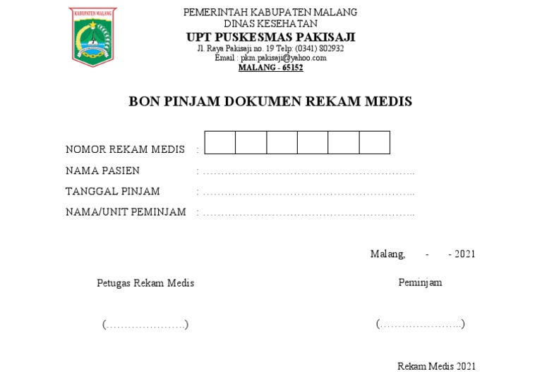 Bon Pinjam Dokumen Rekam Medis | PDF