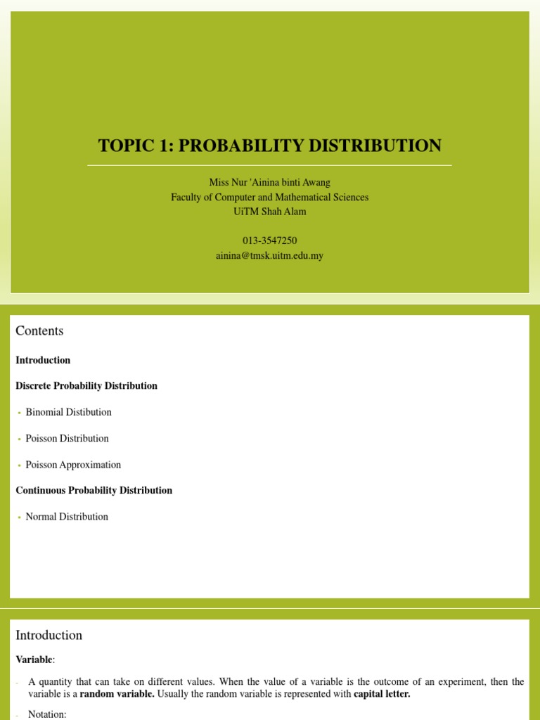 Topic 1 - Probability Distribution | PDF | Probability Distribution ...