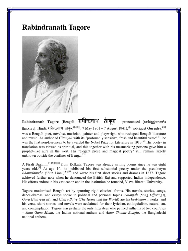 Rabindranath Tagore Pdf – Rabindranath Tagore Influences – CHAX
