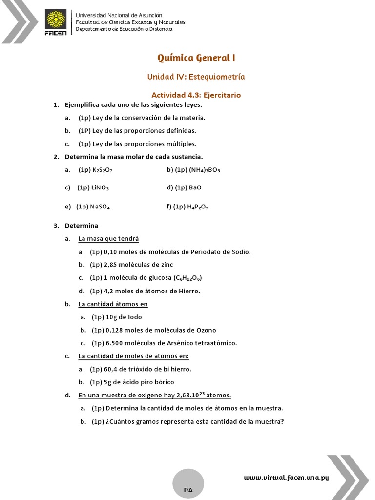 Ejercicios de Estequiometría en Química | PDF | Mole (Unidad) | Química