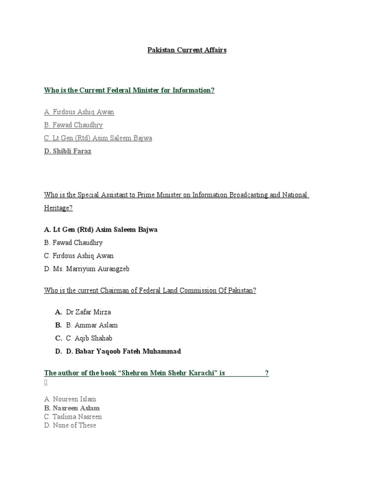 Pakistan Current Affairs | Download Free PDF | Government Of Pakistan ...