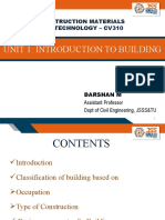Unit 1: Introduction To Building: Construction Materials and Technology - Cv310