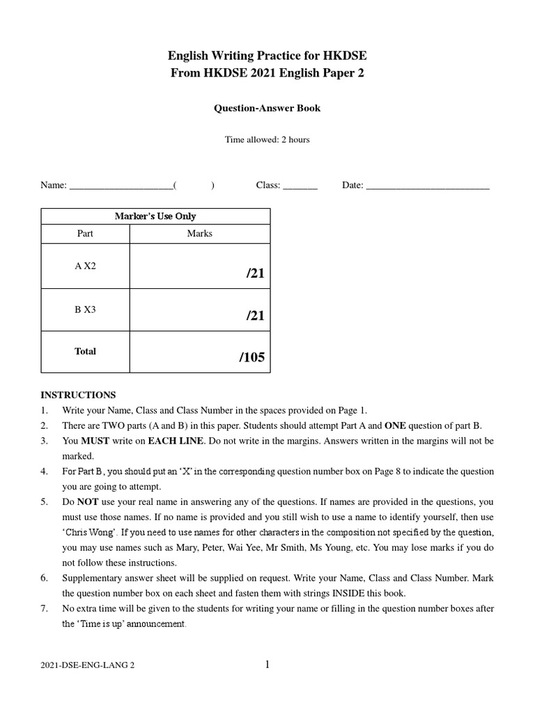 English Writing Practice For HKDSE From HKDSE 2021 English Paper 2 ...