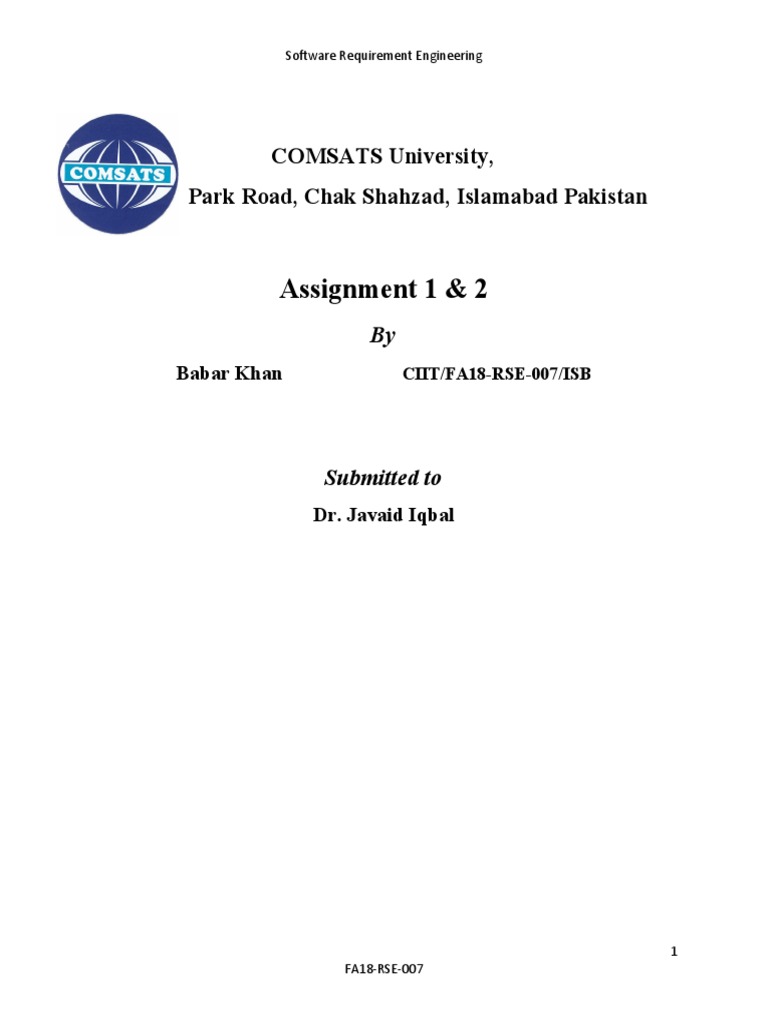 Assignment 1 & 2: COMSATS University, Park Road, Chak Shahzad ...