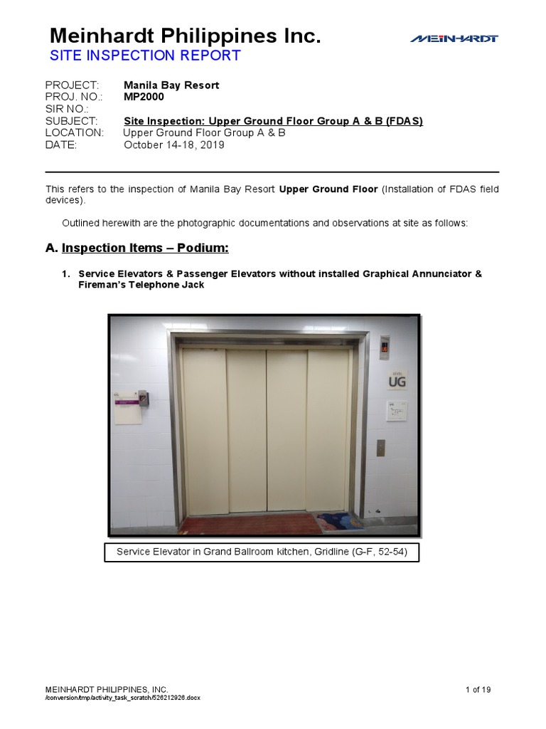 Manila Bay Resort Site Inspection Report | PDF | Elevator | Building ...