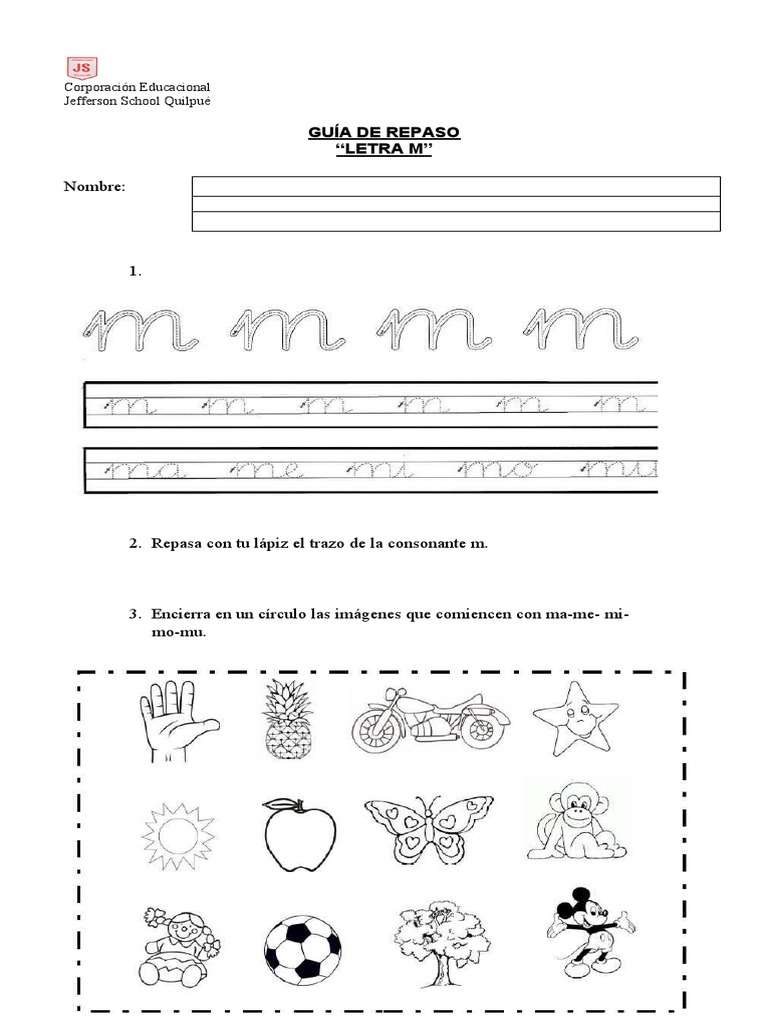 Guía de Repaso: Letra M para Niños | PDF | Artes del Lenguaje y ...
