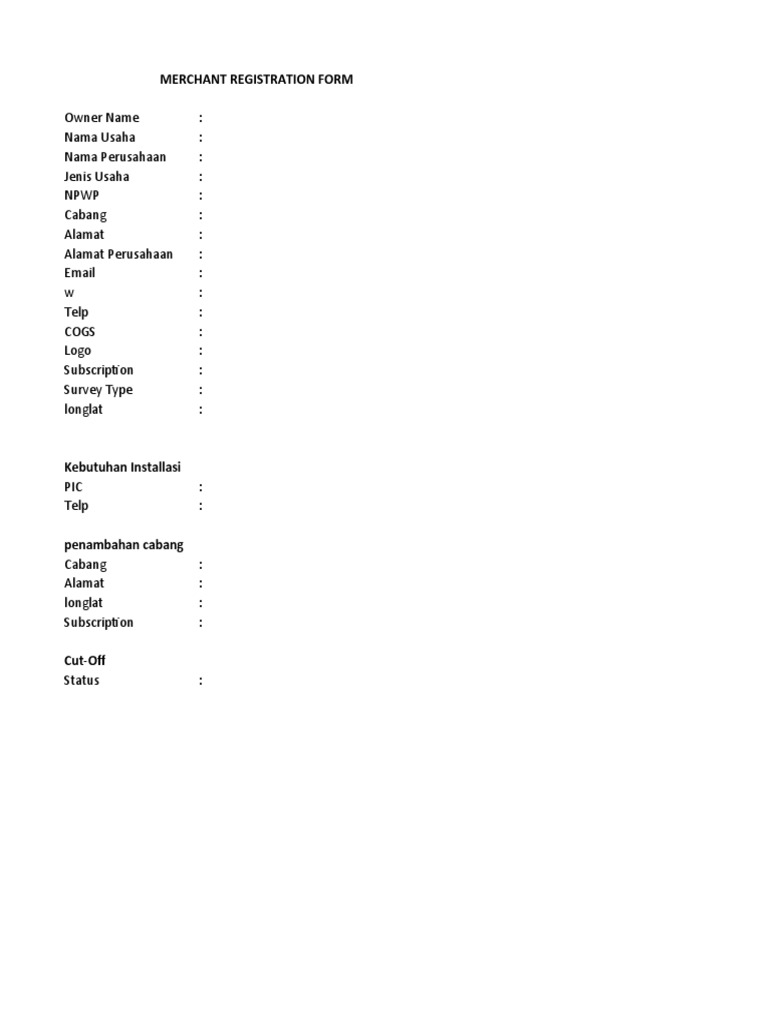 Formulir Pendaftaran Merchant | PDF | Bisnis