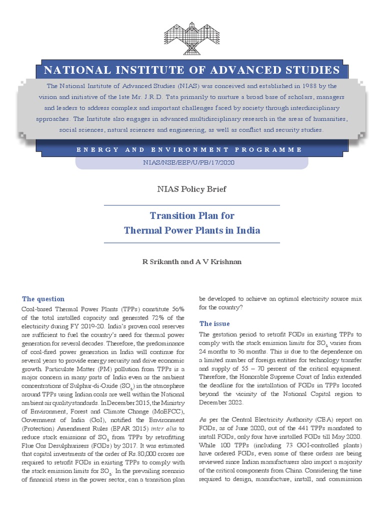 Policy Brief - Transition Plan For Thermal Power Plants in India | PDF ...