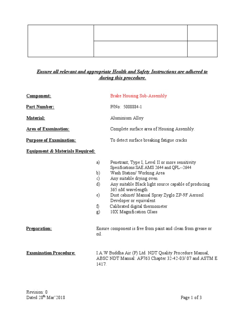 ProcedureB1900 BU Housing PDF Nondestructive Testing Water