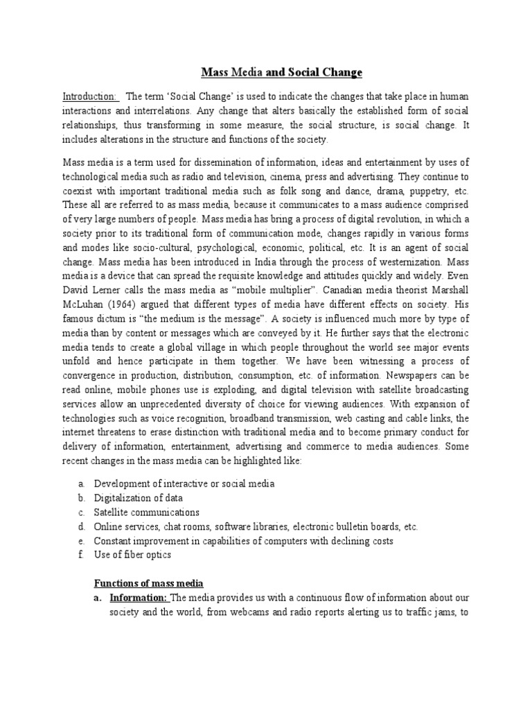 Mass Media's Role in Social Change | PDF