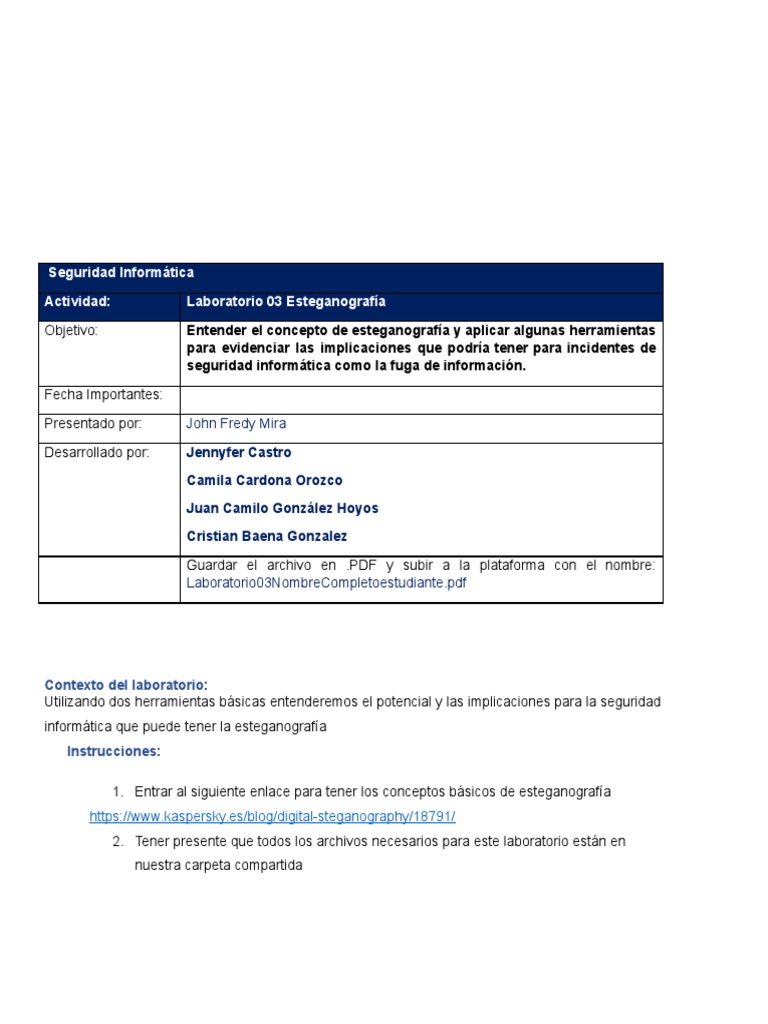 Laboratorio 03 Esteganografia | PDF | Clave (criptografía) | Archivo de ...