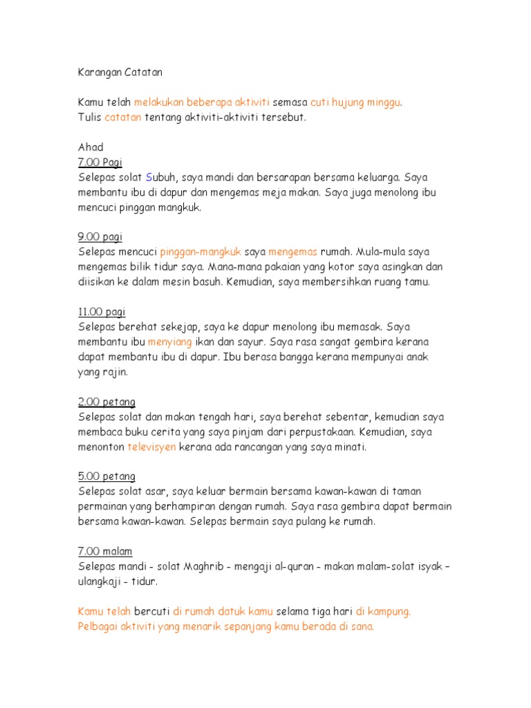 Bahasa Melayu Isi Isi Ringkas Karangan Upsr Doc 60 Contoh Karangan Menggunakan 10 Ayat Mudah Tema Keluarga 1 Tuliskan Sebuah Karangan Yang Bertajuk Course Hero